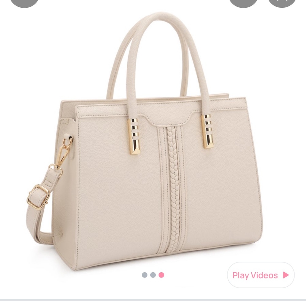 Top Handle Braided Detail Handbag with Crossbody Strap - Ivory